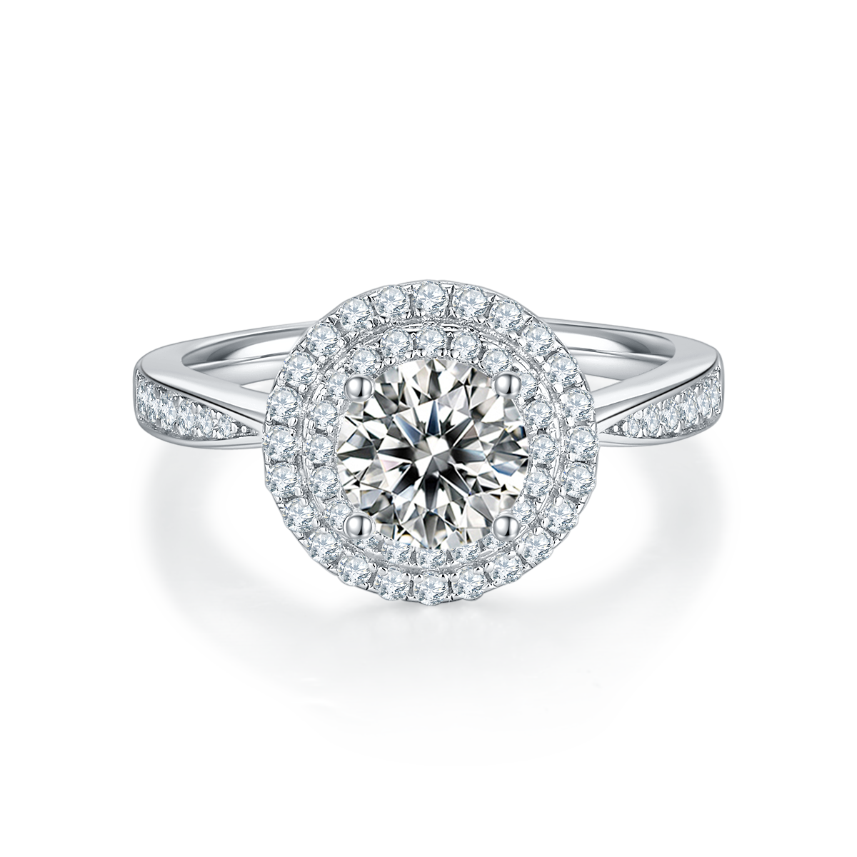 Exquisite round S925 silver plated white gold moissanite diamond women's ring 1.0 carat D-grade